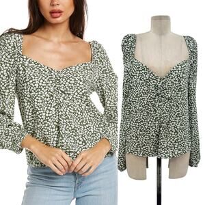 Boden Sweetheart Printed Top‎ Long Sleeve Floral Print Green White Size US 14